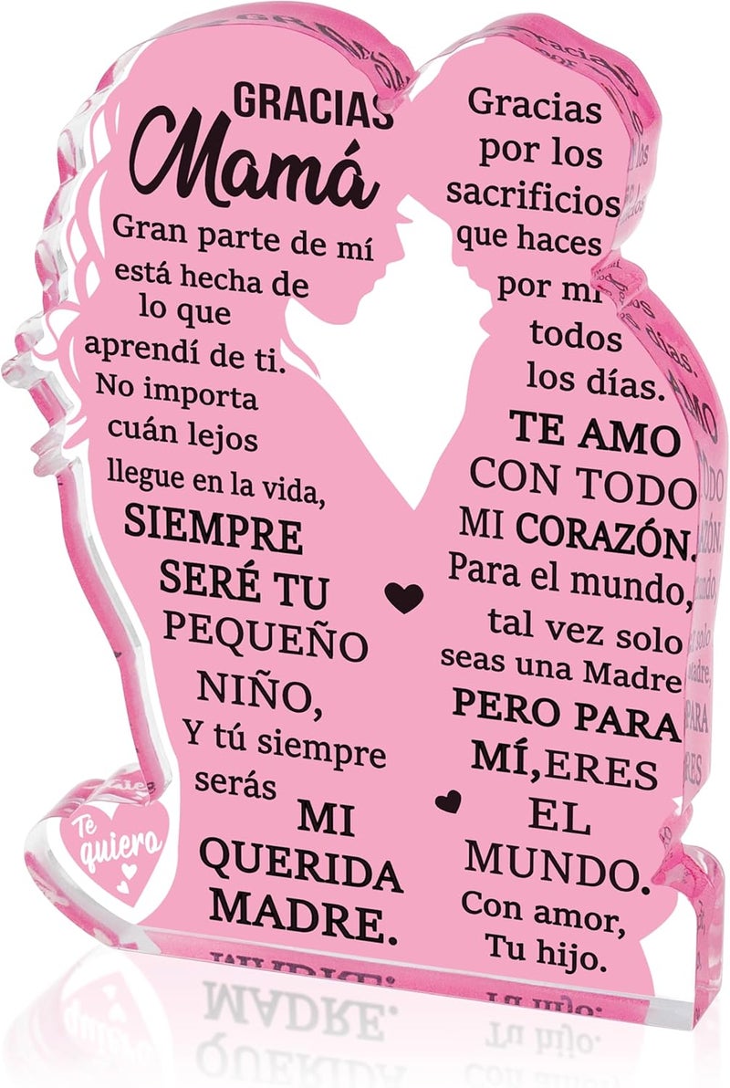 Yopyame Gift for Mom from Son - Spanish Mamá Mom Acrylic Mother Son Embracing Acrylic Plaque Sign Best Mother Ever Gifts Regalos para Mama Office Desk Birthday Mother’s Day Christmas Keepsake Gifts - Image 1